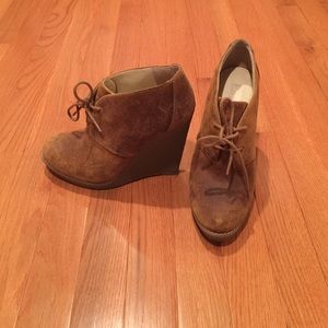 Enzo suede lace up wedge booties