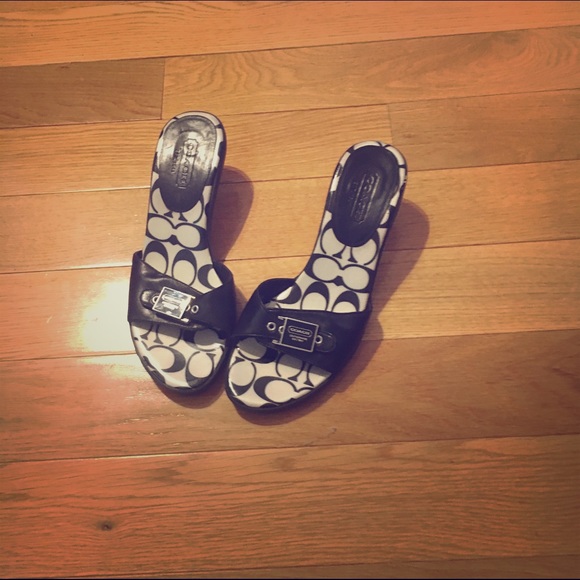 Black Coach kitten heel sandals