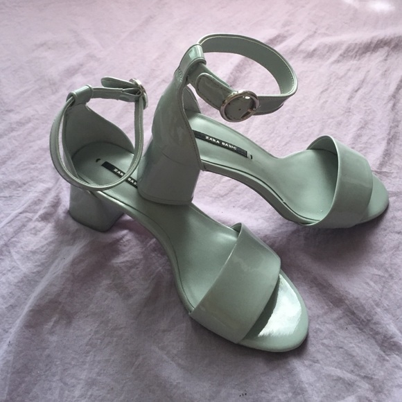 Zara light blue patent mini heels