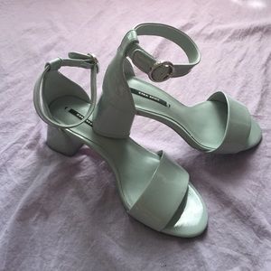 Zara light blue patent mini heels