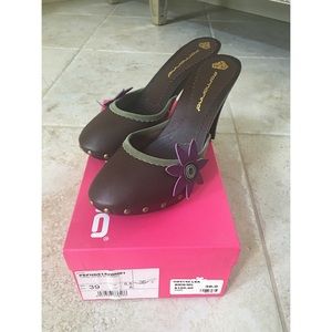 Wooden Floral Slip On Heels