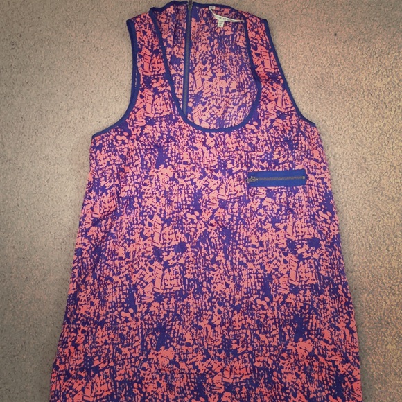 Fun silky printed tank coral/navy
