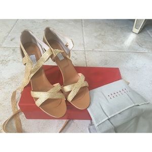 Edmundo Castillo Strappy Gold Heels