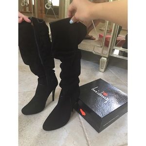Knee High Suede Black Bootie Heels