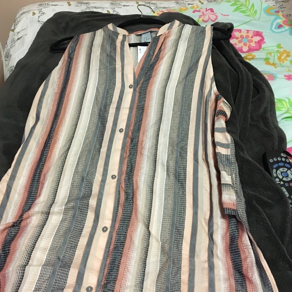 Collarless striped button down