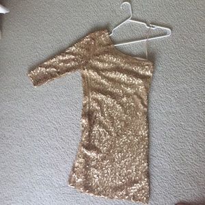 Gold sequin one arm dress