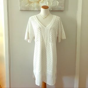 White Eyelet V Neck Dress!