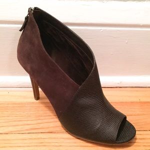 Halogen Brown Suede and Leather Peep Toe Heels