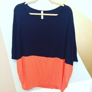 Navy and coral oversized top