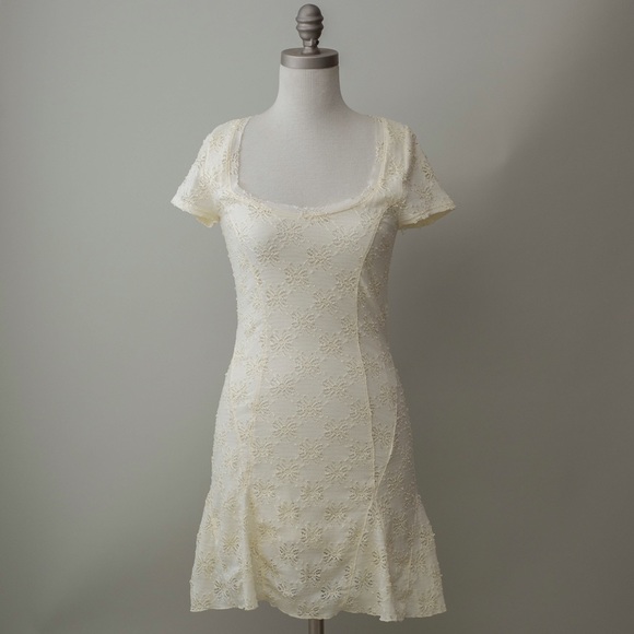 Free People Body Con Fit and Flare Cream Dress - Picture 1 of 3