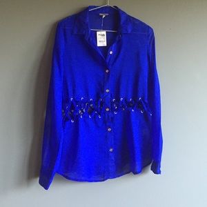 NWT Royal Blue Top with Woven accent in center