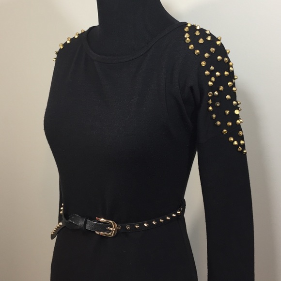 Studded Shoulder Open Back Sweater Dress