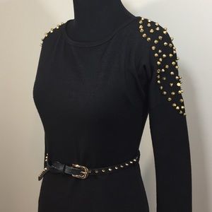 Studded Shoulder Open Back Sweater Dress