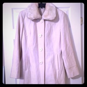 Tan/off white winter coat.