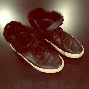 Lightly worn VINCE high tops with rabbit fur trim