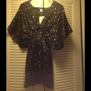 Black Print "Kimono" Style Sheer Blouse
