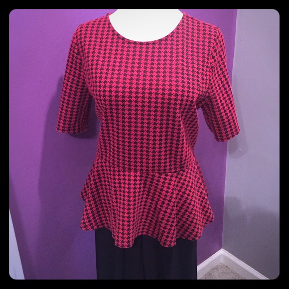 Cat houndstooth peplum shirt