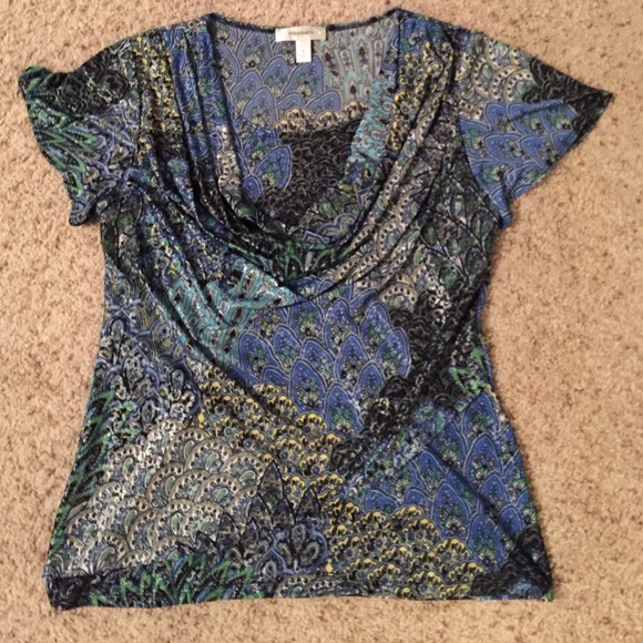 Dressbarn Blue and Black Shiny Blouse