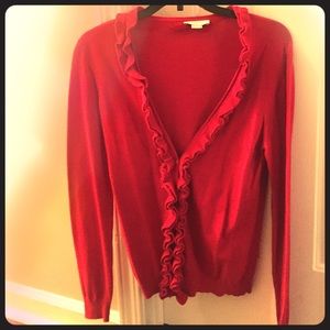 Loft Red Ruffle Cardigan