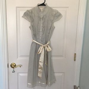 Cap sleeve satin belt dress