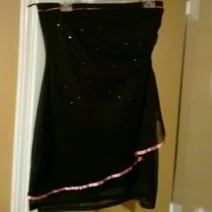 Black and pink sparkle strapless dress