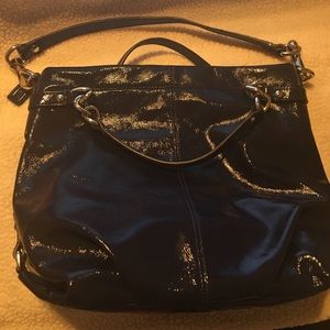 Coach Brooke Navy Patent Leather Hobo Bag