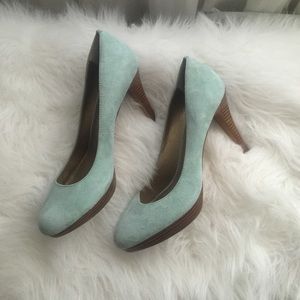 Joan and David luxe suede teal heals