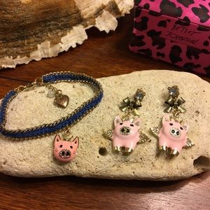 Betsey Johnson "When Pigs Fly" Bracelet & Earrings