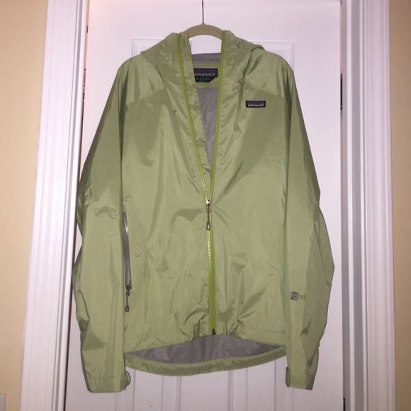 Green Patagonia rain jacket