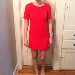 Red Shift Dress with Scallop Edges