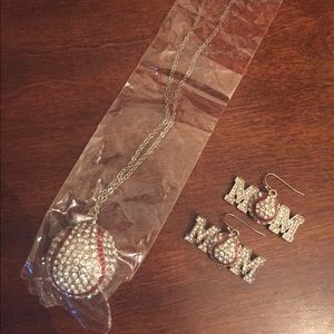 Baseball Mom earrings and necklace set
