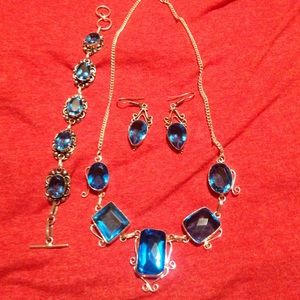 necklace, earring and bracelet Swiss blue topaz