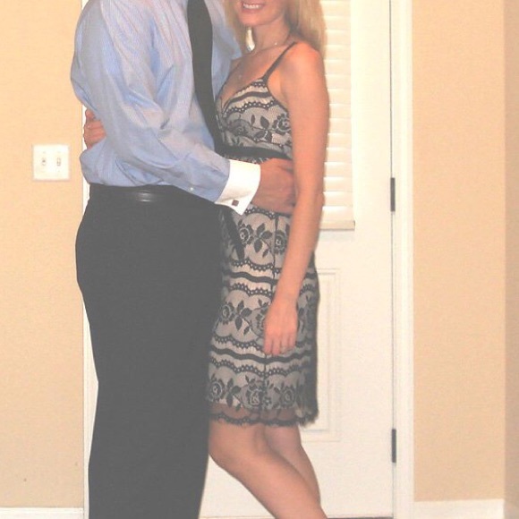 First Kiss Black Nude Lace Overlay Dress - Picture 3 of 4