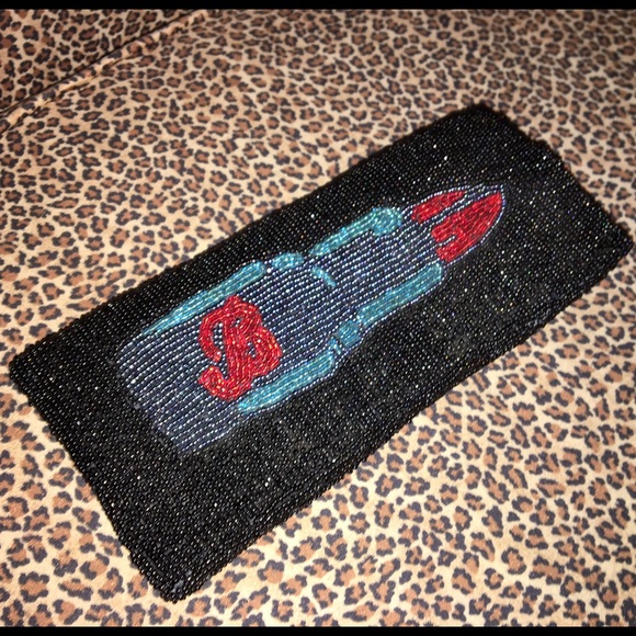Betsey Johnson Handbags - Betsey Johnson red lipstick beaded clutch