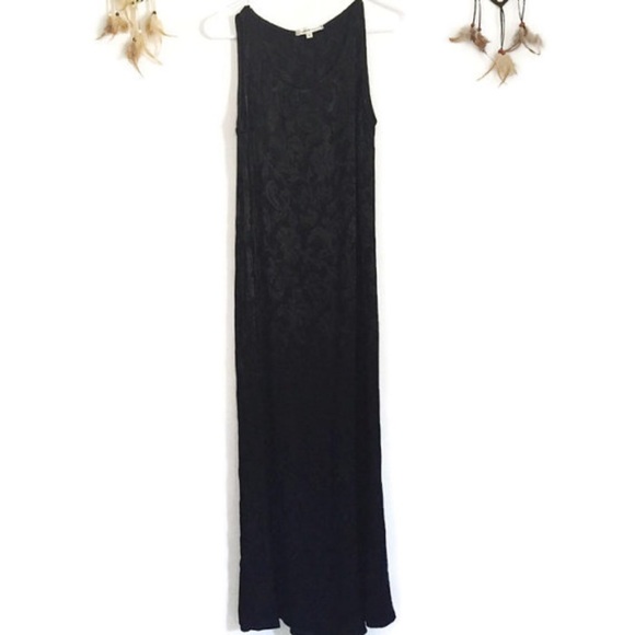 Vintage Black Ivy Leaf Maxi Dress