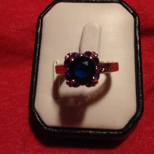 Blue sapphire and amethyst ring