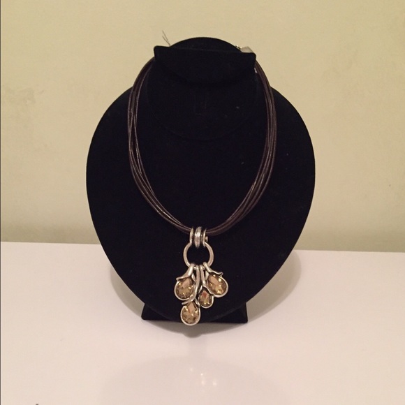 Jewelry - Leather, silver & jewel necklace
