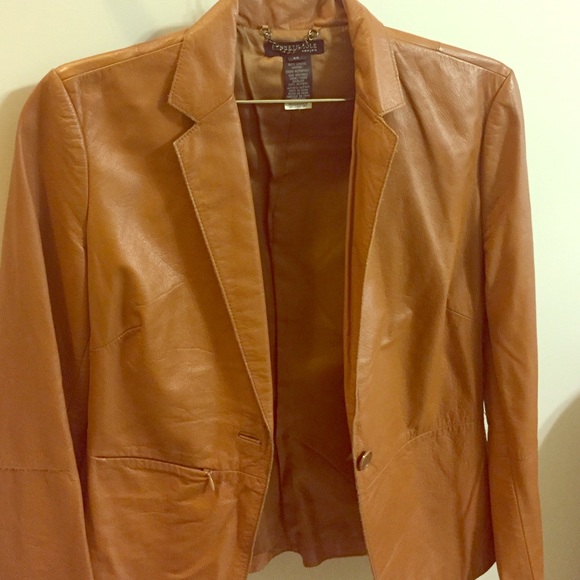 Tan leather blazer- mint condition!