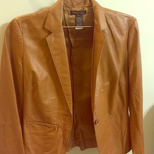 Tan leather blazer- mint condition!