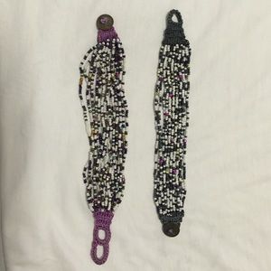 Multi colored hand beaded bracelets.