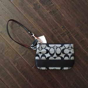 NWT COACH Signature Blk Wallet Coin Purse Wristlet