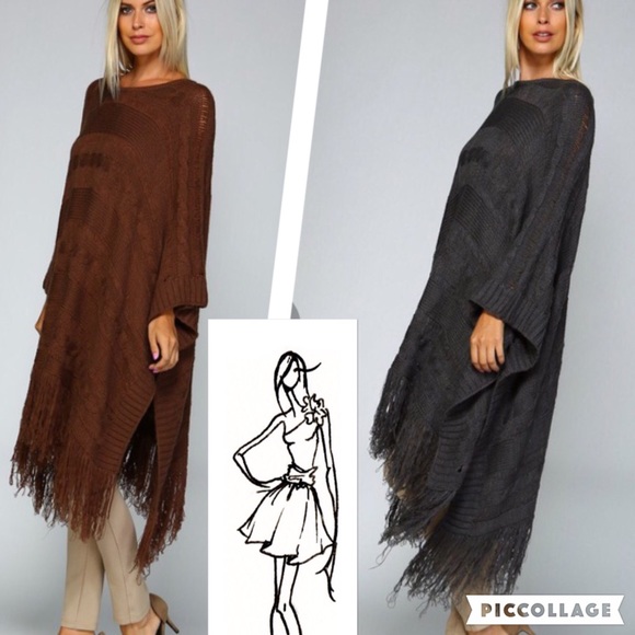 SALE🔥🔥1 Left! Gorgeous Maxi Cable Knit Poncho - Picture 3 of 4