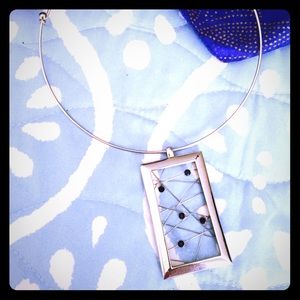 Silver ring necklace black beads