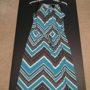 Maxi dress. Turquoise with silver neck