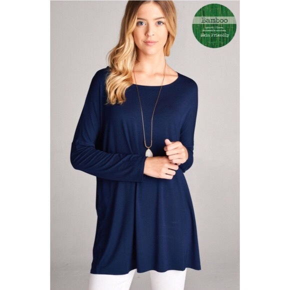 Navy Long Sleeve Loose Fit Tunic Top Size Sm