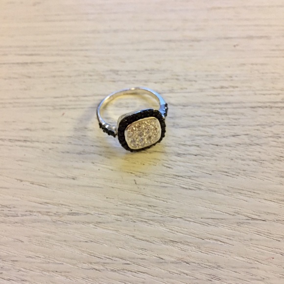 cute sparkly black and white silver ring