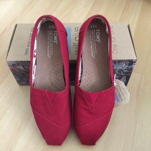 Toms Classic Red Canvas Slip Ons
