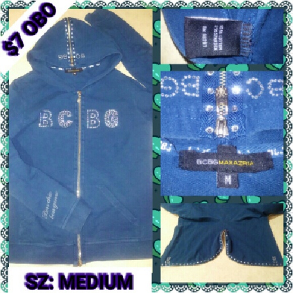 🚫SOLD🚫BCBG BLUE RHINESTONE ZIP HOODIE SZ:M - Picture 1 of 4