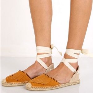 Soludos Suede Fringe Saddle Wrap Sandals