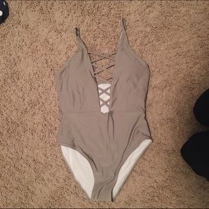 One piece from cupshe; grey-olive color